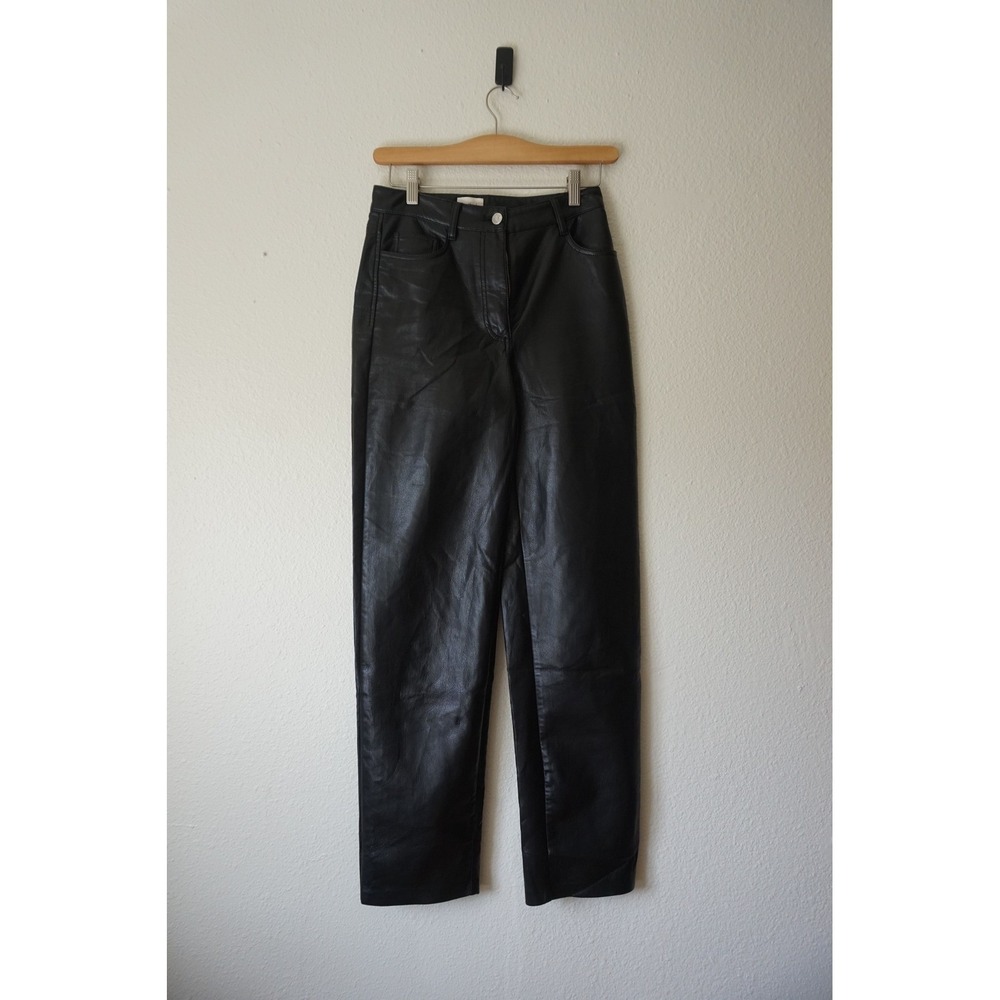 Wilfred Aritzia Vegan Leather High Rise Melina Straight Leg Pants Black Size 2